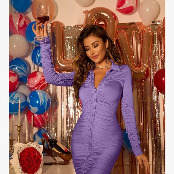 Elegant Purple Ruched Dress - Picture 5 of 7